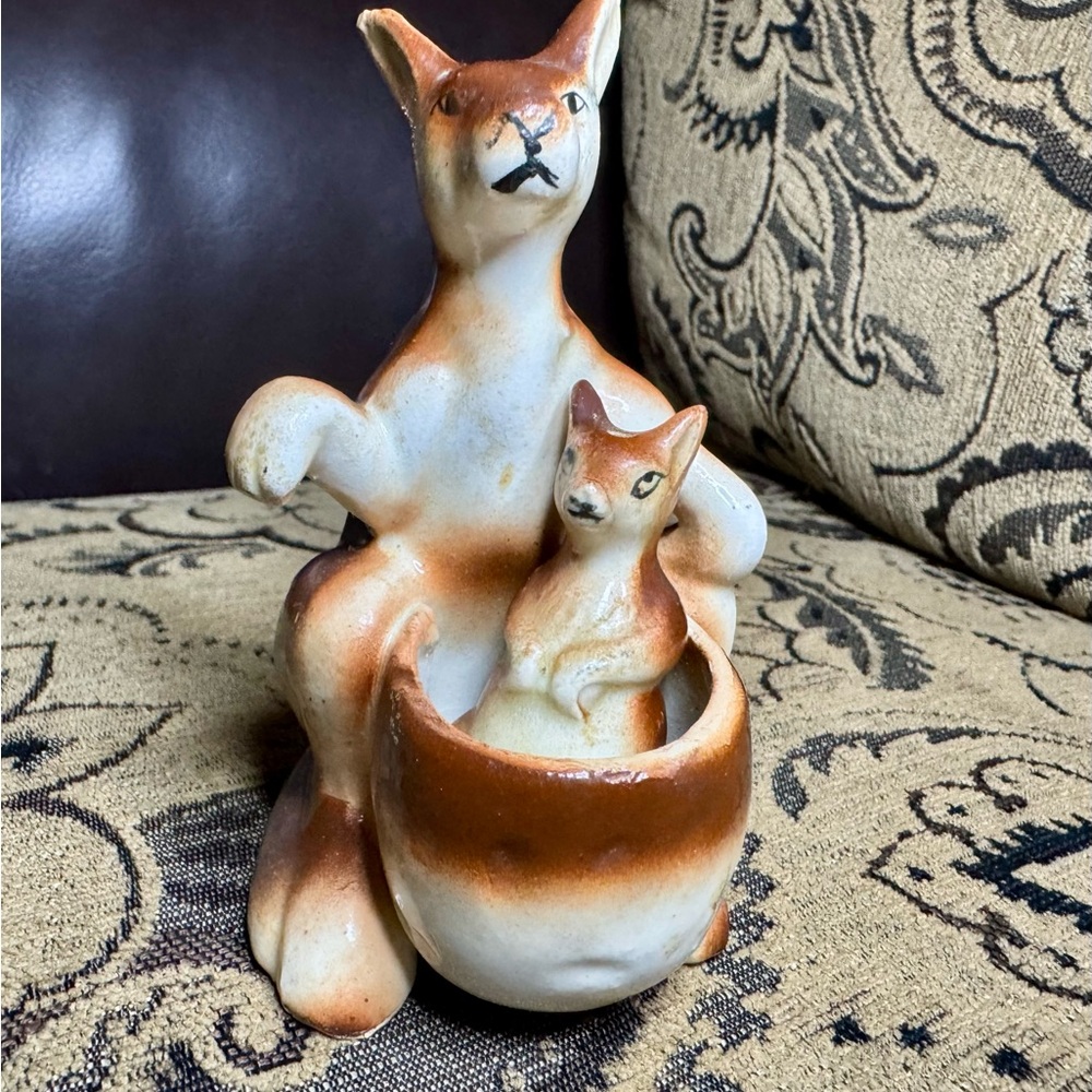 Antique Stylish Brown and Cream Kangaroo and Joey Salt and Pepper Shakers